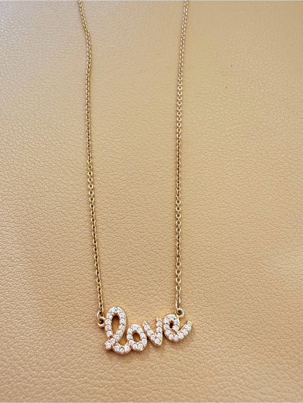 Crystal 'Love' Script Necklace in Gold Tone